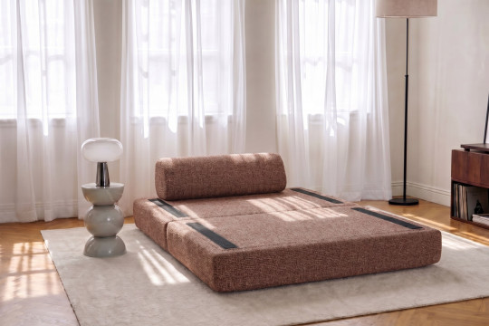Canapé 2 places convertible et modulable - Tissu tweed Rouge