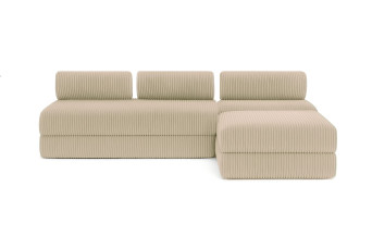 Canapé d'angle 6 places - 3 modules convertibles : Canapé 3 places + Fauteuil + Pouf - Velours côtelé XL Beige