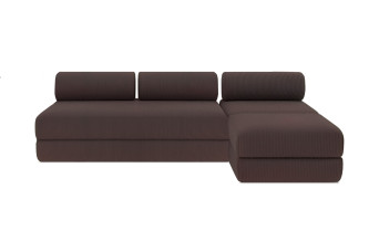 Canapé d'angle 6 places - 3 modules convertibles : Canapé 3 places + Fauteuil + Pouf - Velours côtelé Marron
