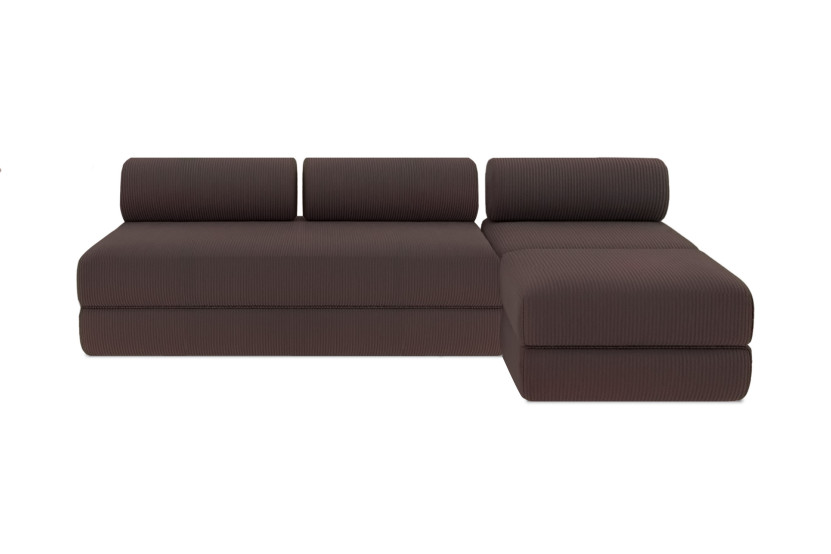 Canapé d'angle 6 places - 3 modules convertibles : Canapé 3 places + Fauteuil + Pouf - Velours côtelé Marron