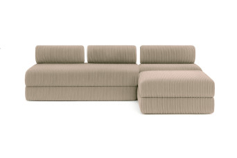 Canapé d'angle 6 places - 3 modules convertibles : Canapé 3 places + Fauteuil + Pouf - Velours côtelé XL Taupe
