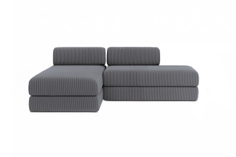 Canapé d'angle 5 places - 2 modules convertibles : Canapé 2 places + Méridienne - Velours côtelé Gris