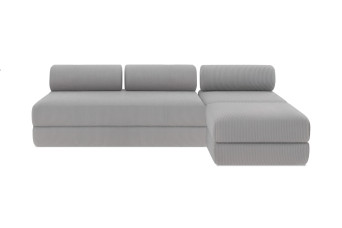 Canapé d'angle 6 places - 3 modules convertibles : Canapé 3 places + Fauteuil + Pouf - Velours côtelé Gris clair