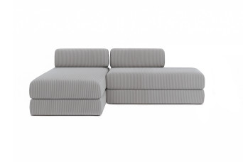 Canapé d'angle 5 places - 2 modules convertibles : Canapé 2 places + Méridienne - Velours côtelé Gris clair