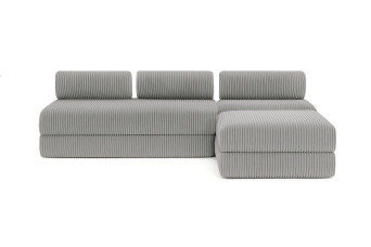 Canapé d'angle 6 places - 3 modules convertibles : Canapé 3 places + Fauteuil + Pouf - Velours côtelé XL Gris clair