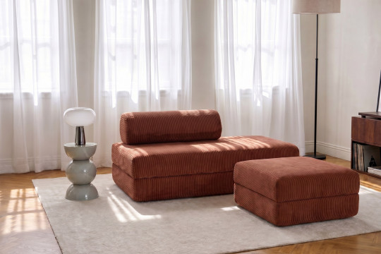 Pouf convertible et modulable - Velours côtelé Terracotta