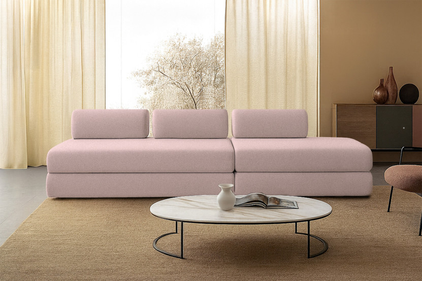 Canapé 5 places - 2 modules convertibles : Canapé 3 places + Canapé 2 places - Tissu lisse Rose