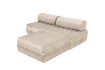 Canapé d'angle convertible 4 places - Velours côtelé - Beige
