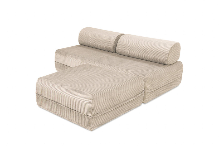 Canapé d'angle convertible 4 places - Velours côtelé - Beige