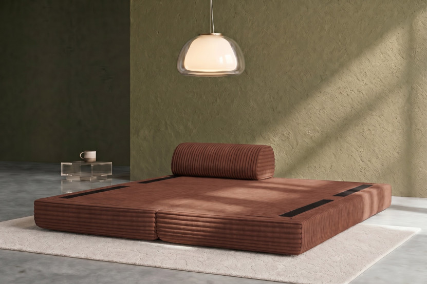 Méridienne convertible et modulable - Velours côtelé XL Terracotta