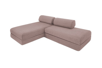 Canapé d'angle convertible 5 places - Tissu lisse - Rose