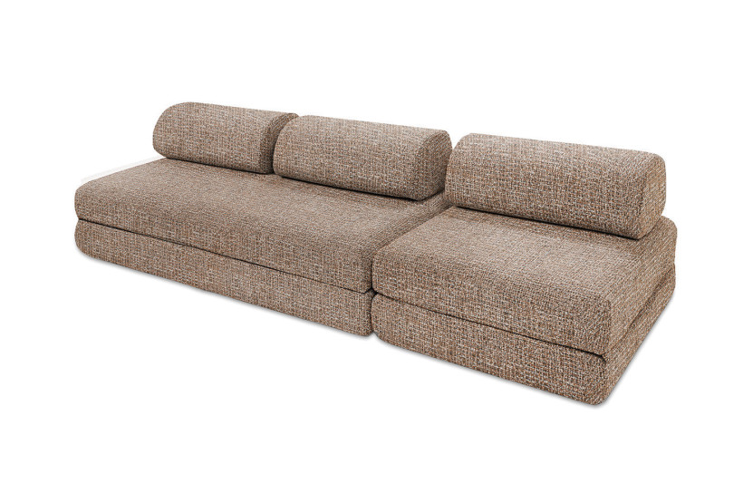 Canapé droit convertible 4 places - Tissu tweed - Marron