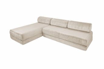 Canapé d'angle convertible 6 places - Velours côtelé XL - Beige