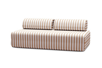 Canapé 3 places modulable - Tissu extérieur à rayures, blanc et marron