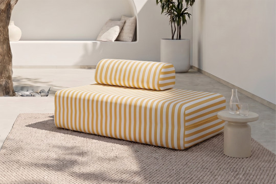 Canapé 2 places modulable - Tissu extérieur à rayures, blanc et jaune