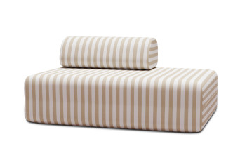 Canapé 2 places modulable - Tissu extérieur à rayures, blanc et beige