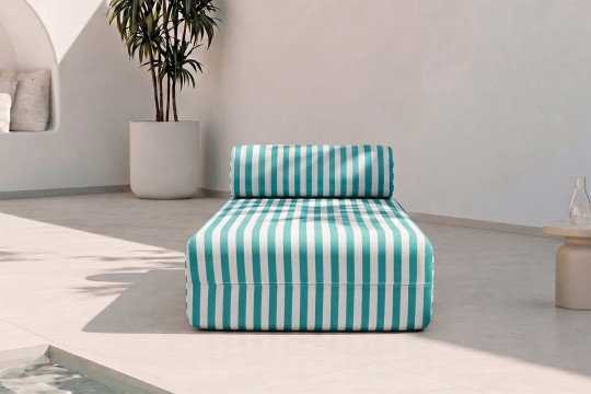 Méridienne modulable - Tissu extérieur à rayures, blanc et bleu turquoise