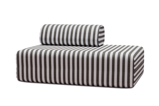 Canapé 2 places modulable - Tissu extérieur à rayures, blanc et gris anthracite