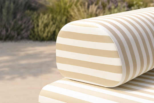 Canapé 3 places modulable - Tissu extérieur à rayures, blanc et beige