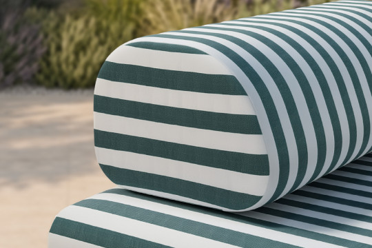Méridienne modulable - Tissu extérieur à rayures, blanc et vert foncé