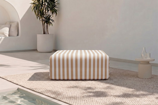 Pouf modulable - Tissu extérieur à rayures, blanc et marron