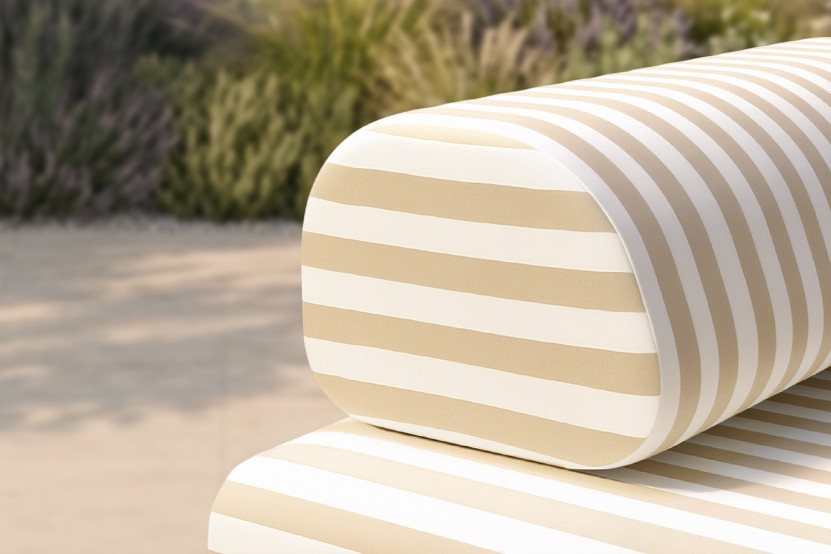 Fauteuil modulable - Tissu extérieur à rayures, blanc et beige