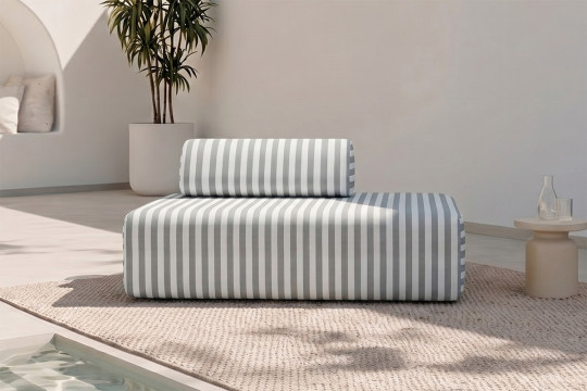 Canapé 2 places modulable - Tissu extérieur à rayures, blanc et gris