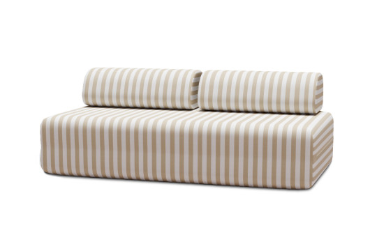 Canapé 3 places modulable - Tissu extérieur à rayures, blanc et beige