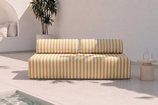 Canapé 3 places modulable - Tissu extérieur à rayures, blanc et jaune