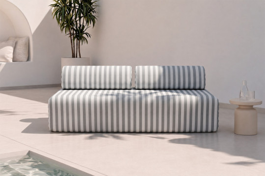 Canapé 3 places modulable - Tissu extérieur à rayures, blanc et gris