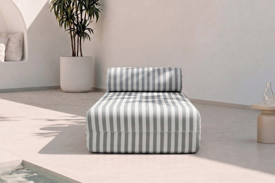 Méridienne modulable - Tissu extérieur à rayures, blanc et gris