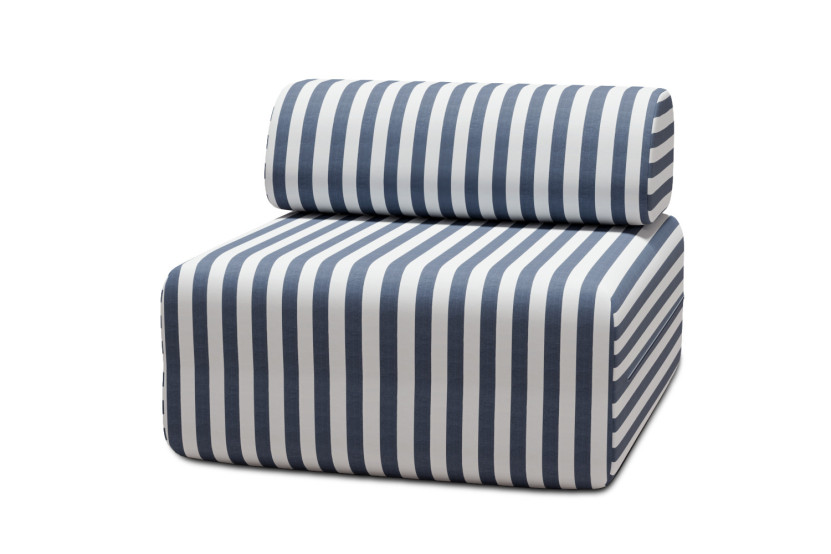 Housse Fauteuil - Tissu imperméable à rayures, blanc et bleu foncé
