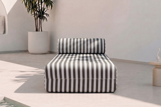 Méridienne modulable - Tissu extérieur à rayures, blanc et gris anthracite