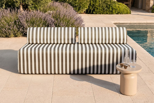 Canapé 3 places modulable - Tissu extérieur à rayures, blanc et gris anthracite