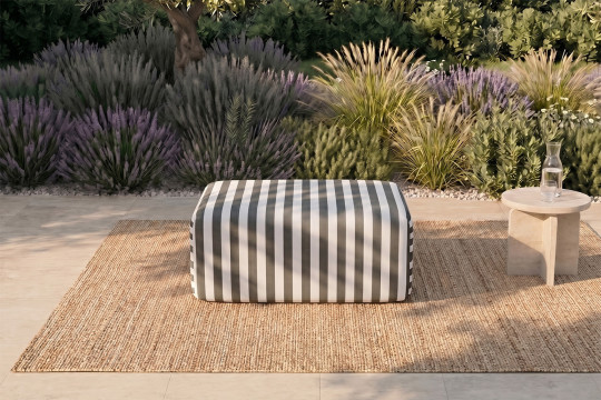 Pouf modulable - Tissu extérieur à rayures, blanc et gris anthracite