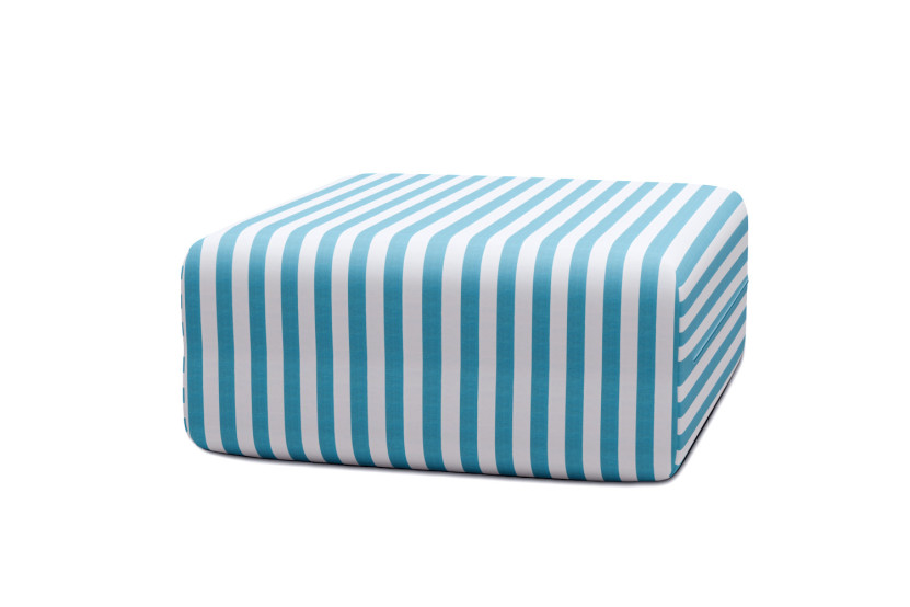 Housse Pouf - Tissu imperméable à rayures, blanc et bleu