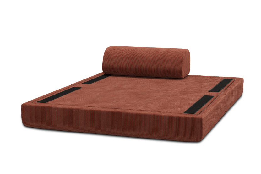 Canapé 2 places convertible et modulable - Velours côtelé Terracotta