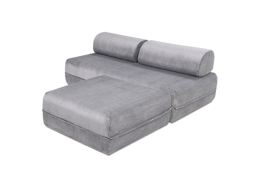Canapé d'angle convertible 4 places - Velours côtelé - Gris clair