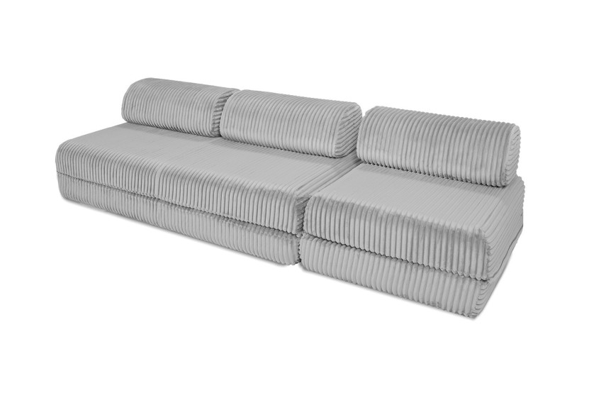 Canapé droit convertible 4 places - Velours côtelé XL - Gris clair