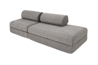 Canapé droit convertible 3 places - Tissu lisse - Gris