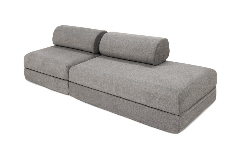 Canapé droit convertible 3 places - Tissu lisse - Gris