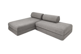 Canapé d'angle convertible 5 places - Tissu lisse - Gris