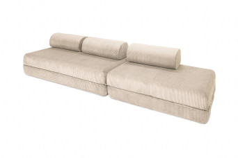 Canapé droit convertible 5 places - Velours côtelé - Beige