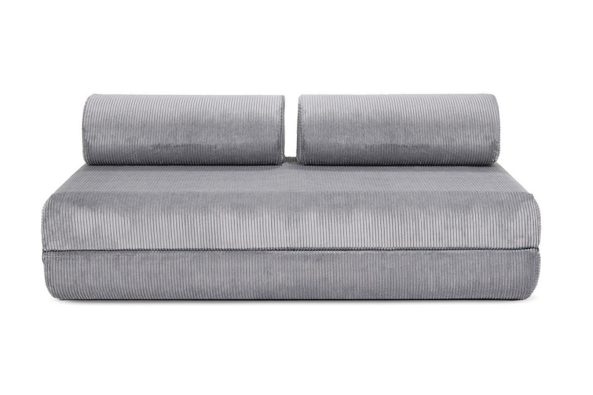Canapé d'angle convertible 4 places - Velours côtelé - Gris clair