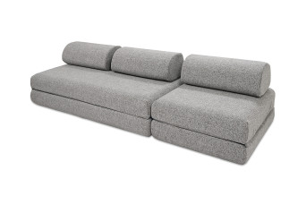 Canapé droit convertible 4 places - Tissu tweed - Gris
